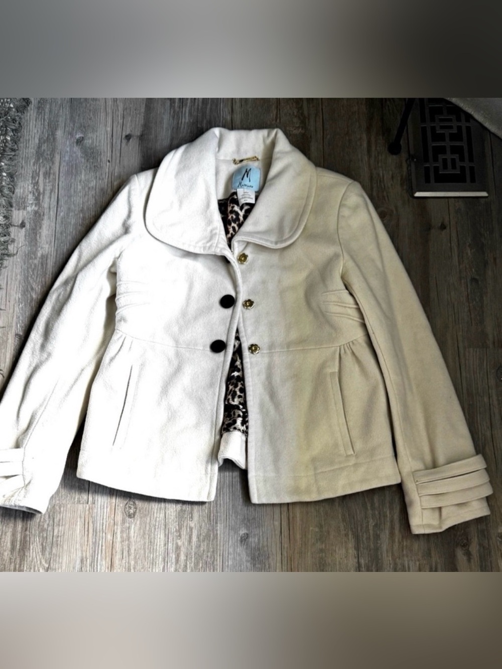 Marciano white wool/cashmere blend pea coat size medium